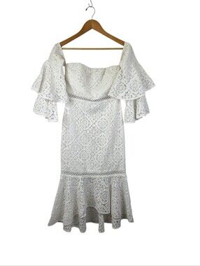 Two Sisters The Label White Sz 8 Off Shoulder Embroidered Mermaid Wedding Dress